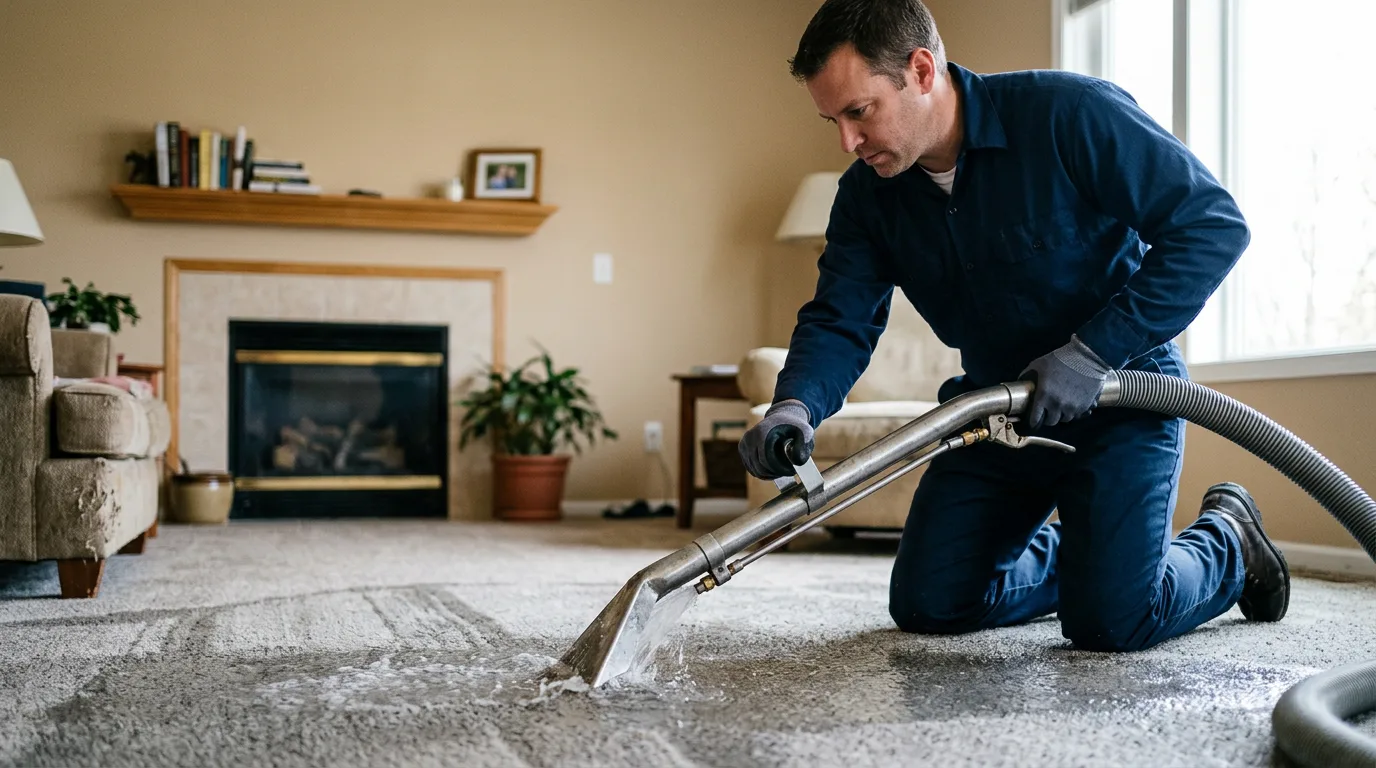 Water damage restoration technician working near Troy, VT